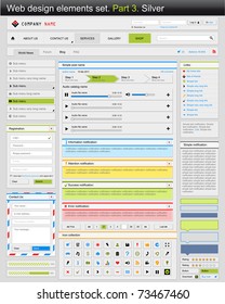 Web design elements set. Part 3. Silver. Vector illustration