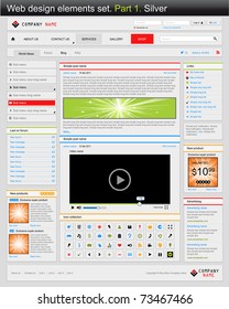 Web design elements set. Part 1. Silver. Vector illustration