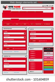Web design elements set red. Vector illustration