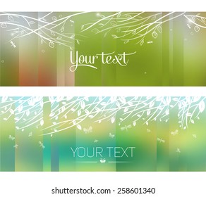 Web design elements - spring nature header or banners on blurred background. Vector .