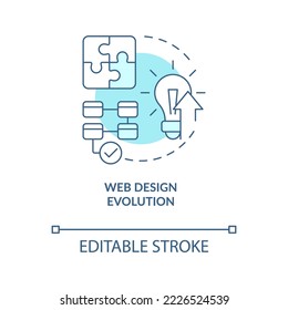 Web design evolution turquoise concept icon. Web industry transformation abstract idea thin line illustration. Isolated outline drawing. Editable stroke. Arial, Myriad Pro-Bold fonts used