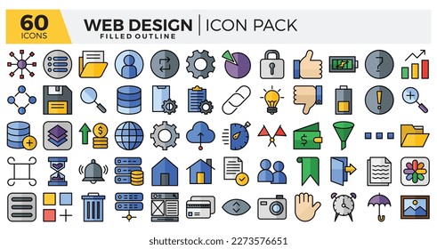 Web design (filled outline) icons set.
The collections include for web design,app design, software design, presentations,marketing,communications,ui design and other.
