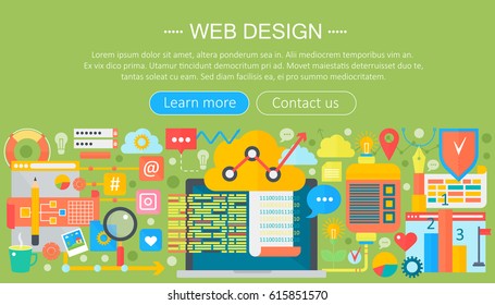 Web design flat concept. Programming apps infographics template header design. Vector illustration.