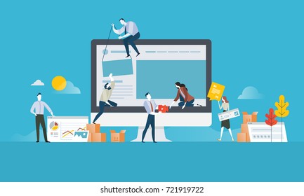 Web design. Flat design concept for website and app design and development. Vector illustration concept for web banner, business presentation, advertising material.