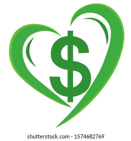 web design flat icon green heart and money
