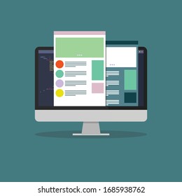 Web design flat illustration, web designing vector with web page