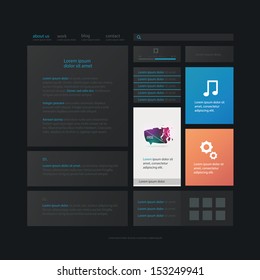 Web design, flat website elements template in dark color.
