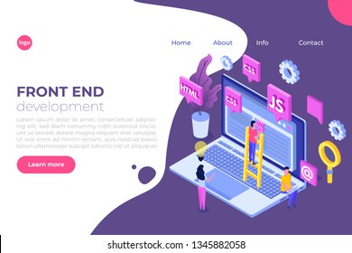 Web design and Front end development isometric concept. Vector illustration.