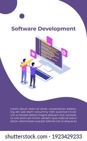 Web design and Front end development isometric concept. Vector illustration.