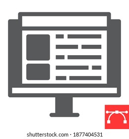 Web design glyph icon, website and ux, monitor sign vector graphics, editable stroke solid icon, eps 10