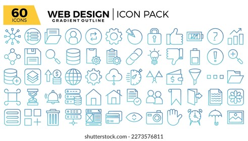 Web design (gradient outline) icons set.
The collections include for web design,app design, software design, presentations,marketing,communications,ui design and other.
