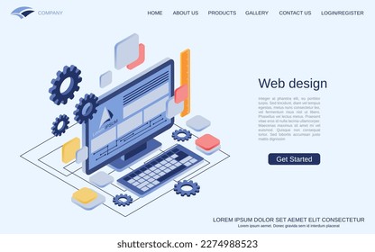 Web design, graphic art flat 3d isometric vector concept illustration