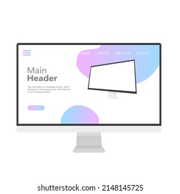 Web design home page theme, mockup vector illustration. Monitor, front view. Webdesigner