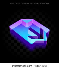 Web design icon: 3d neon glowing Download made of glass with transparent shadow on black background, EPS 10 vector illustration.