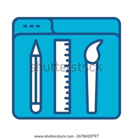 Web Design Icon In Blue Monochrome Flat Design, Vector Illustration