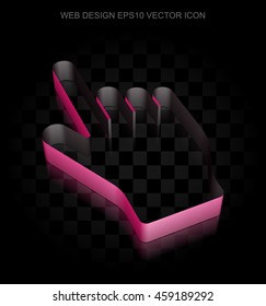 Web design icon: Crimson 3d Mouse Cursor made of paper tape on black background, transparent shadow, EPS 10 vector illustration.