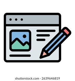 Web design icon flat line style illustration representing the creation and layout of websites, suitable for digital media, UI UX, and technology-related projects