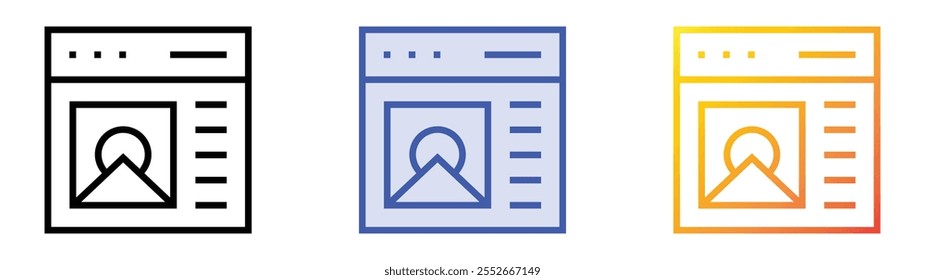 Icono de Diseño web. Lineal, relleno azul y diseño de estilo degradado aislado sobre fondo blanco