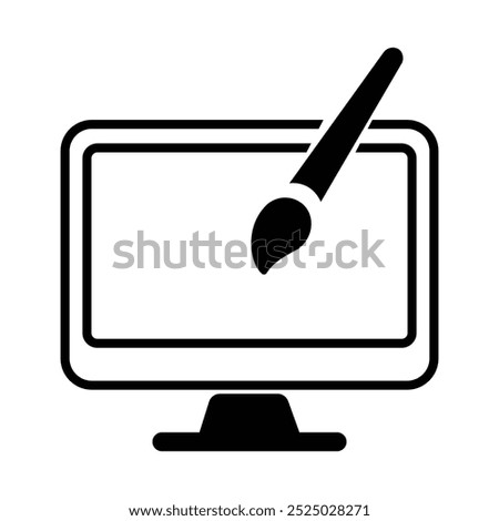 Web design Icon, paint icon design for website, logo, app. Monitor screen and paint brush icon, vector, logo. LCD screen with paint brush. Vector illustration.