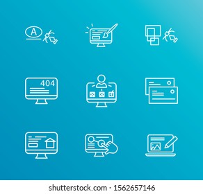 Web design icon set and content with user testing, vector art and business card. Drawing related web design icon vector for web UI logo design.