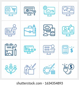 Web design icon set and painting with social engagement, traffic conversion and packaging design. Best website related web design icon vector for web UI logo design.
