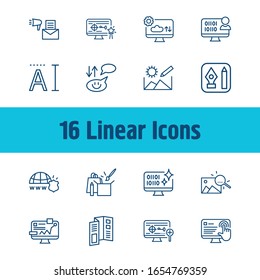Web design icon set and typography with brochure, pingback and computer. Chatting related web design icon vector for web UI logo design.