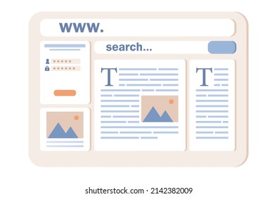 Web design icon. User interface development concept. Website layout online service or platform. Site creation with blocks in browser. Vector flat illustration