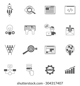 Web design icons black set with programming development and coding symbols isolated vector illustration