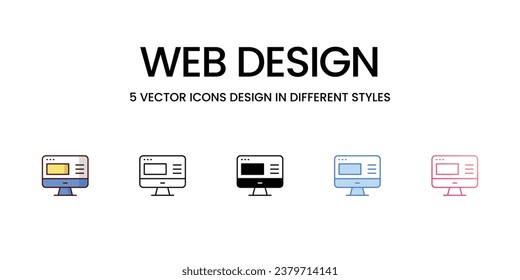 Web design icons set, colorline, glyph, outline, gradinet line, icon vector stock illustration isolate white background.