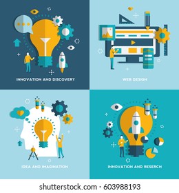 Web Design, Idea and imagination, Reserch,Innovation and Discovery concepts. Set. Vector illustration