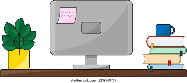 web design illustration of a computer with books on a table