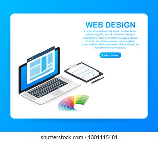 Web design illustration. Concept of creating websites, designed banners for ui, ux design and web design. Vector stock illustration.