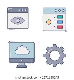 Web design illustration with icons. Concept of creating websites, creating logos and more.