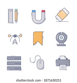 Web design illustration with icons. Concept of creating websites, creating logos and more.