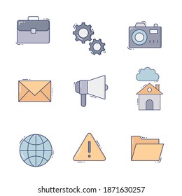 Web design illustration with icons. Concept of creating websites, creating logos and more.
