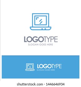 Web, Design, Laptop Blue Outline Logo Place for Tagline