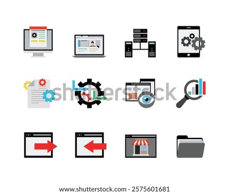 Web design, Laptop, Folder And File, Cog, Web privacy, Business process automation, Browser, Online shop,  computer icons Server, Database, web server- technology icons