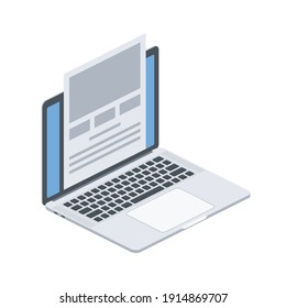 Web design laptop. Vector 3d isometric, color web or print icons, new flat style. Creative illustration, idea for infographics.