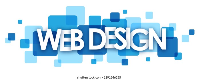 WEB DESIGN letters banner on blue squares