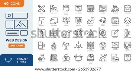 Web design line editable icon set. Editable stroke. Vector illustration