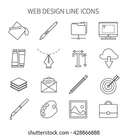 Web design line icon set tools needed for web designer for creation and completing of the work vector illustration