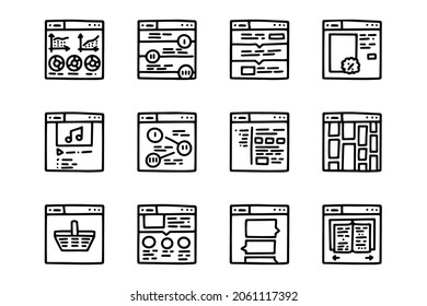 Web design line vector doodle simple icon set