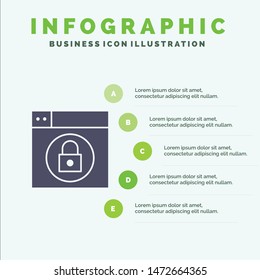 Web, Design, Lock Solid Icon Infographics 5 Steps Presentation Background