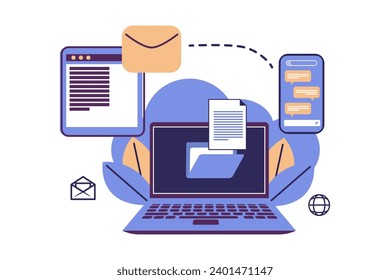 web design marketing, message sending, data storage flat style illustration vector design