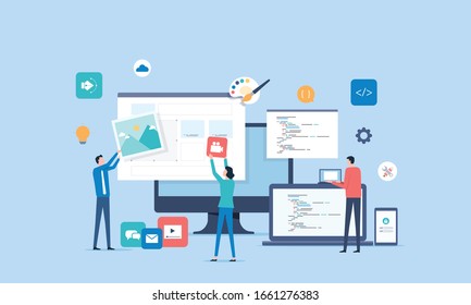 web design and mobile application design process concept with designer and developer team  collaboration  working concept