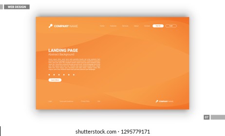 Web design mockup with orange waved background