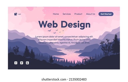 web design Nature landscape flat design landing page