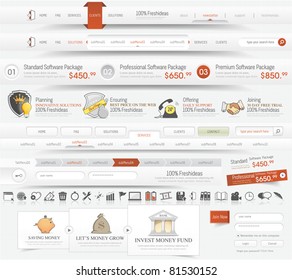 Web Design Navigation Elements  Pack With Icons Set