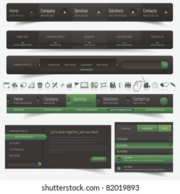 Web design navigation set with icons set (black-green)