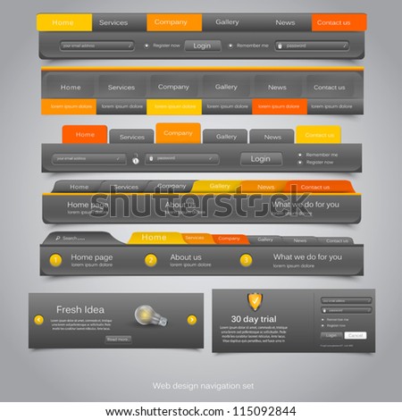 Web design navigation set. Vector